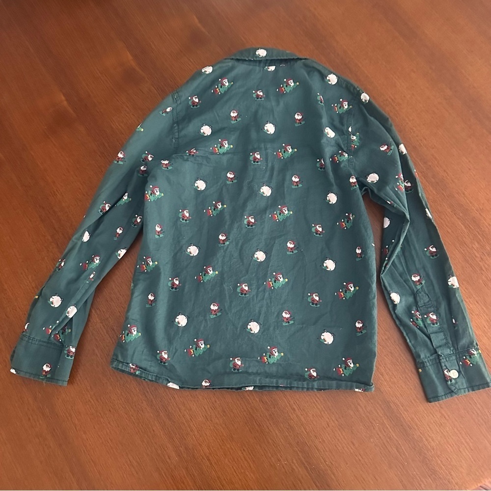 H&M Boys Santa Christmas Holiday Green Button Down Dress Shirt Size 7 Kids - Picture 2 of 6